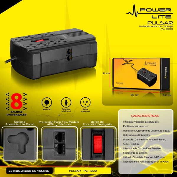 Estibilizador de corriente Power Lite Pulsar - PLI 1000, 08 Tomas - Imagen 6
