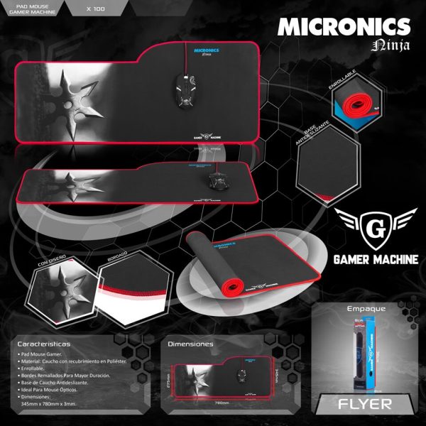 Pad mouse Gamer Micronics Ninja - X100, enrrollable , bordes reamallados, antideslizante - Imagen 7