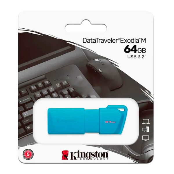 Memoria Flash USB DataTraveler Exodia M, 64GB, USB 3.2 Gen 1 (Tipo-A) Neon Purple, Neon Pink, Neon Aqua Blue - Imagen 3