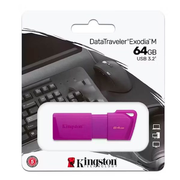 Memoria Flash USB DataTraveler Exodia M, 64GB, USB 3.2 Gen 1 (Tipo-A) Neon Purple, Neon Pink, Neon Aqua Blue