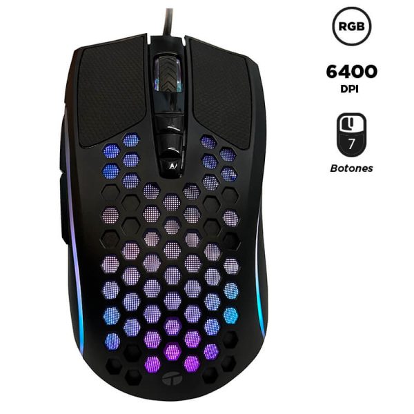 Mouse gamer TEROS TE-1210G, 7 botones, RGB, negro