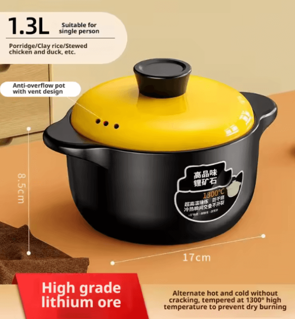 Cazuela de Cerámica Saludable Su Kuaiyang - 1.3L, Ideal para Estofados y Arroces - Imagen 2